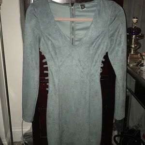 Suede V - neck bodycon